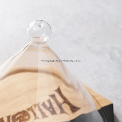 Woodsun Custom-made Wholesale Rubber Wooden Cheese Board and Knife Set with Glass Dome Cover
