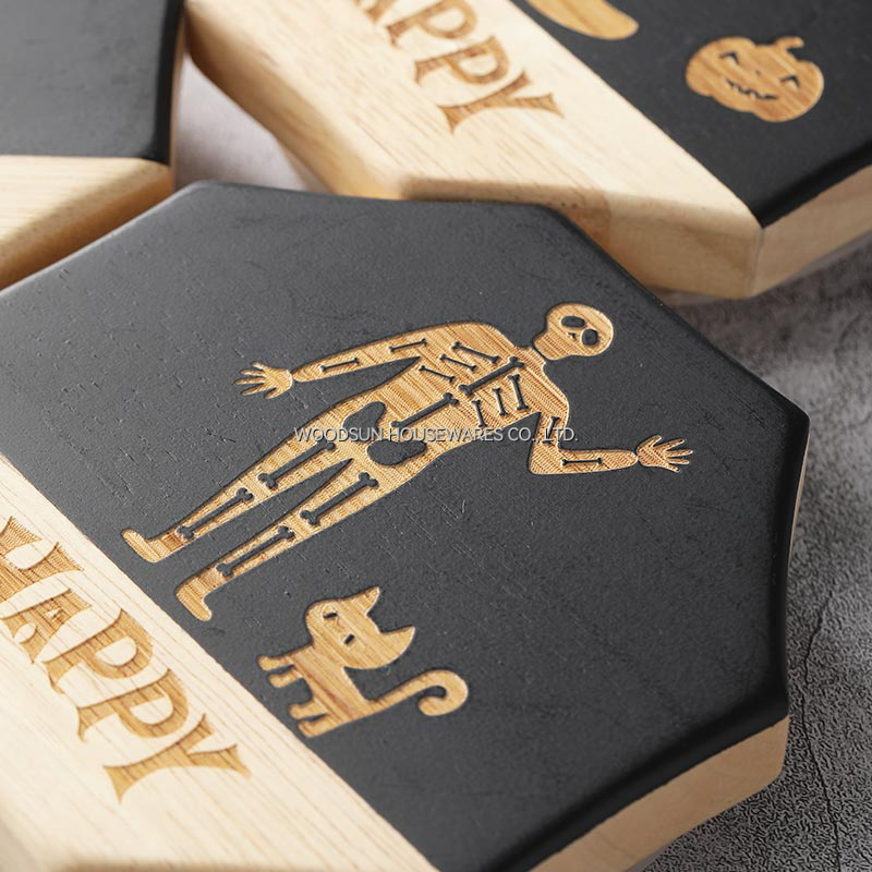 Woodsun Manufacturer 2026 Rubber Wood Eco-friendly Custom Glass Wooden Coaster for Drinks