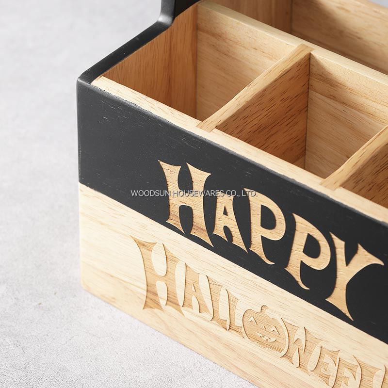 Woodsun 2025 Rubber Wood Utensil Caddy Holder Kitchen Basket With Wooden Handle