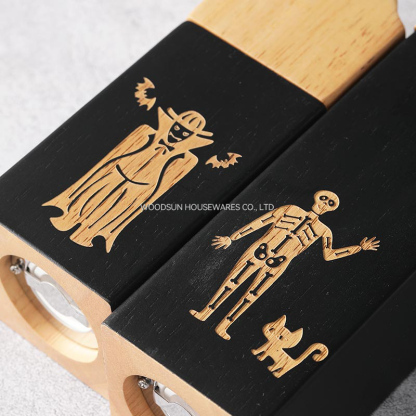 Woodsun Halloween Rubber Wood Set of Wood Manual Salt and Pepper Mill Grinder 2 in 1