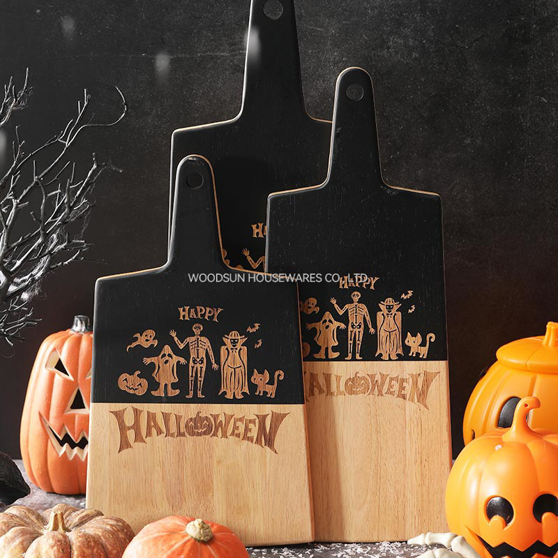 Woodsun Halloween Rubber Wood Kitchen Slicing Board Cutting Board With Handle