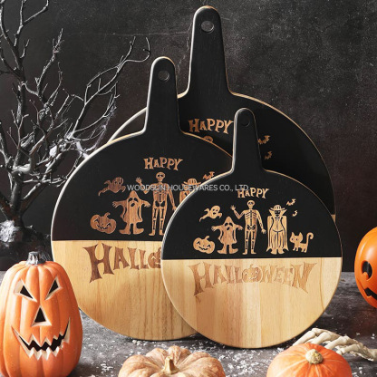 Woodsun Halloween Rubber Wood Kitchen Slicing Food Cutting Boards Wooden