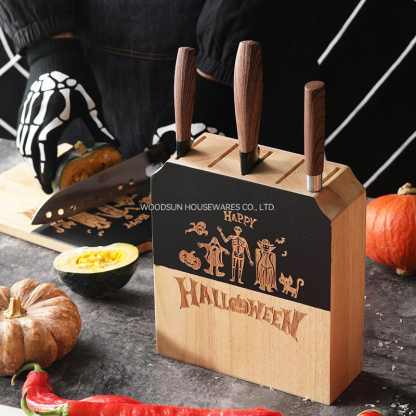 Woodsun 2026 Customize Rubber Wood Knife Block Wood Holder