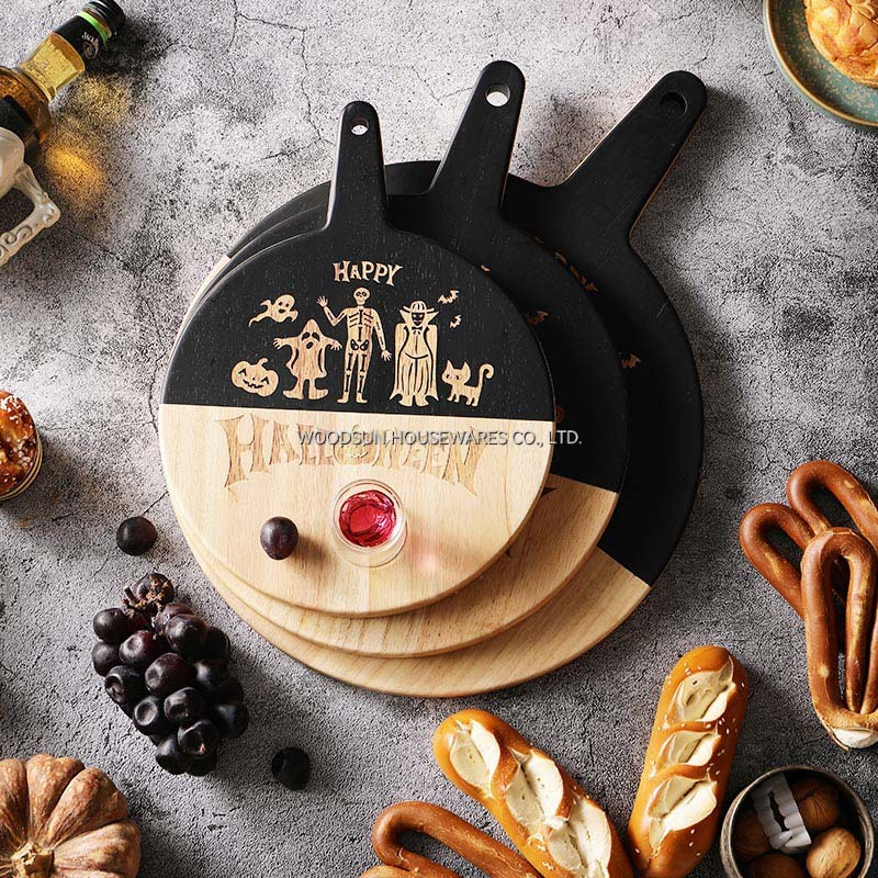 Woodsun Halloween Rubber Wood Kitchen Slicing Food Cutting Boards Wooden