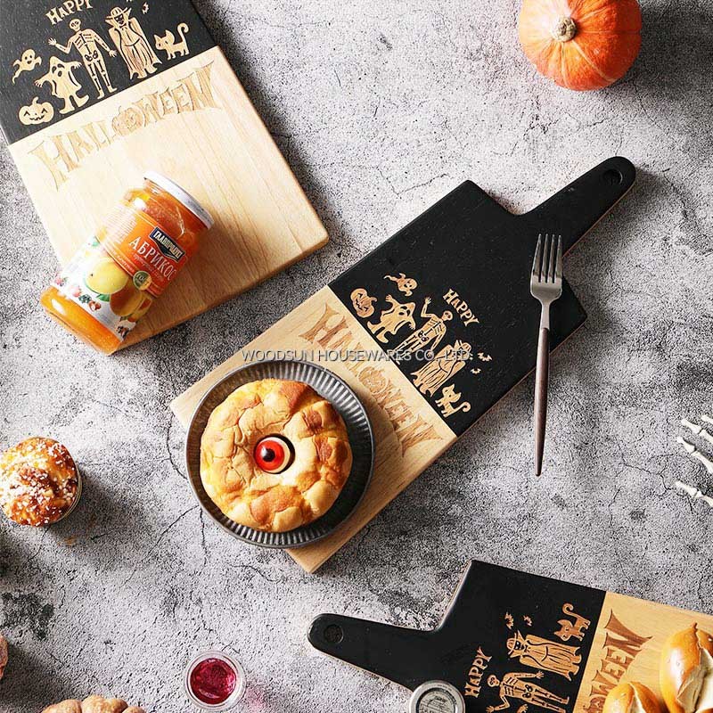 Woodsun Halloween Rubber Wood Kitchen Slicing Board Cutting Board With Handle