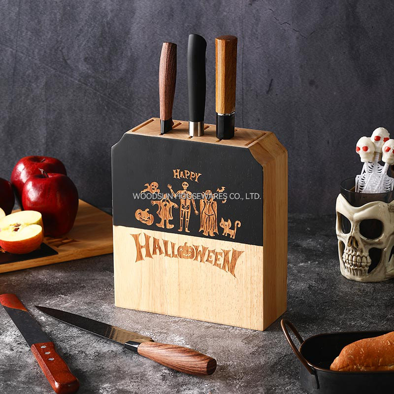 Woodsun 2026 Customize Rubber Wood Knife Block Wood Holder
