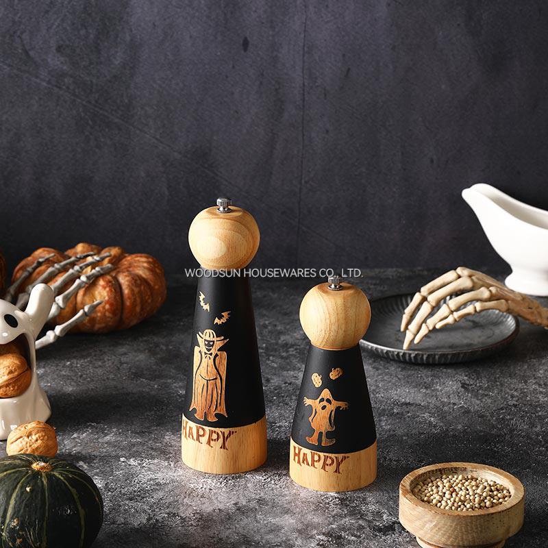 Woodsun Halloween Rubber Wooden Salt And Pepper Manual Grinders Mill Wood For Halloween