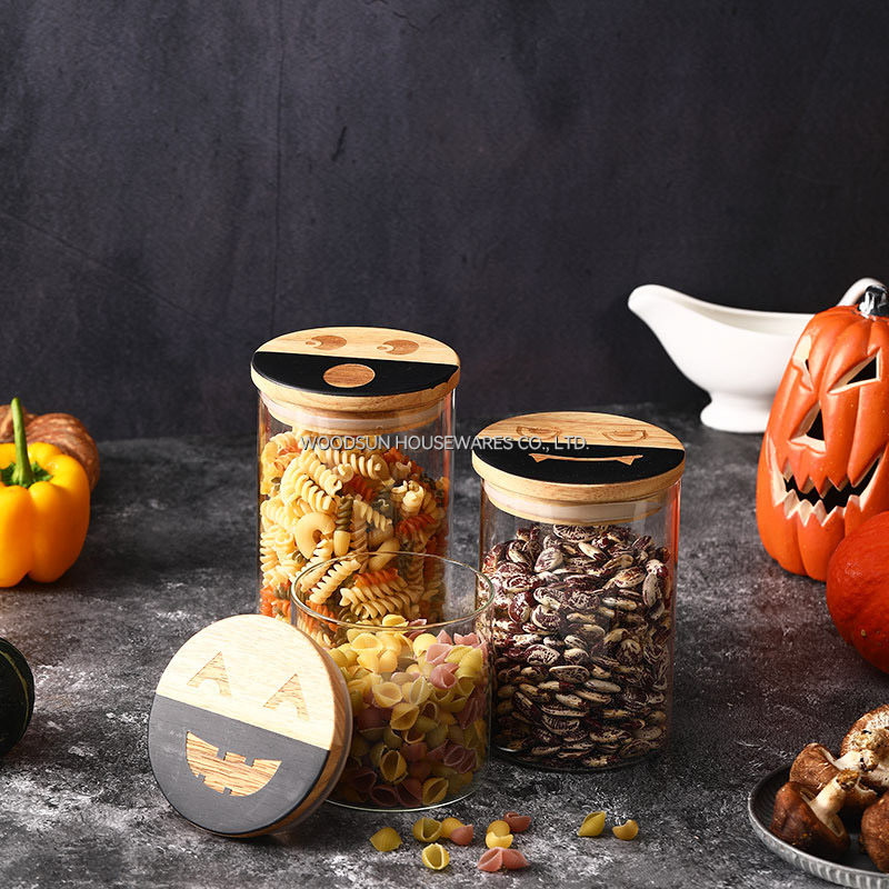 Woodsun Rubber Wood Glass Silicone Cover Storage Glass Canister