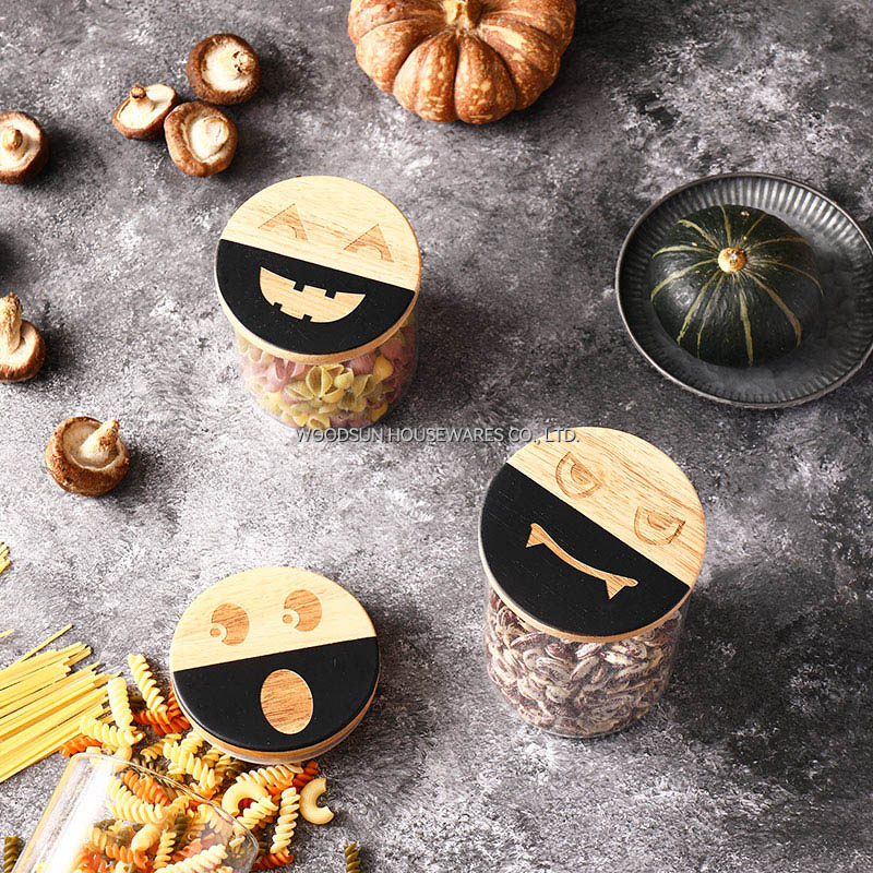 Woodsun Rubber Wood Glass Silicone Cover Storage Glass Canister