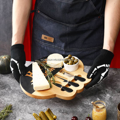 Woodsun Halloween Rubber Wood Cheese Board and Knife Set in Wood