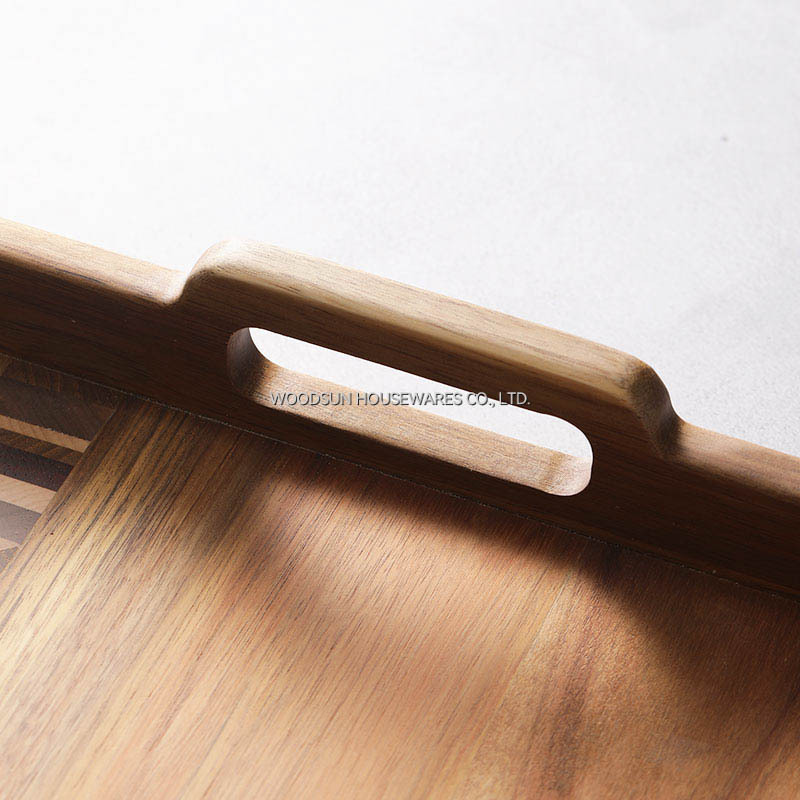 Woodsun Acacia Wood Food Serving Trays with Handle Fruit Steak Platter for Breakfast Rustic Wooden Tray