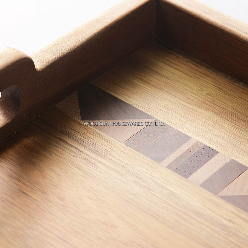 Woodsun Acacia Wood Food Serving Trays with Handle Fruit Steak Platter for Breakfast Rustic Wooden Tray