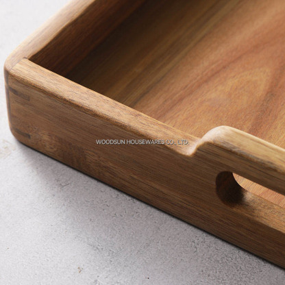 Woodsun Acacia Wood Food Serving Trays with Handle Fruit Steak Platter for Breakfast Rustic Wooden Tray