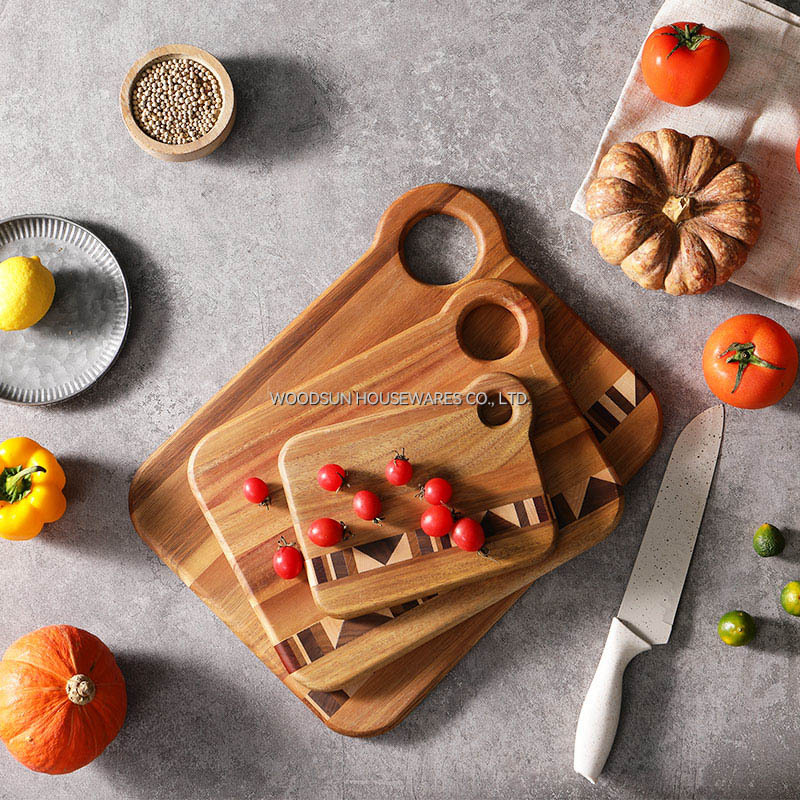 Woodsun Geometric MOSAIC Series Acacia Black Walnut Teak Wood Hard Maple Rose Wood Cutting Board For Kitchen