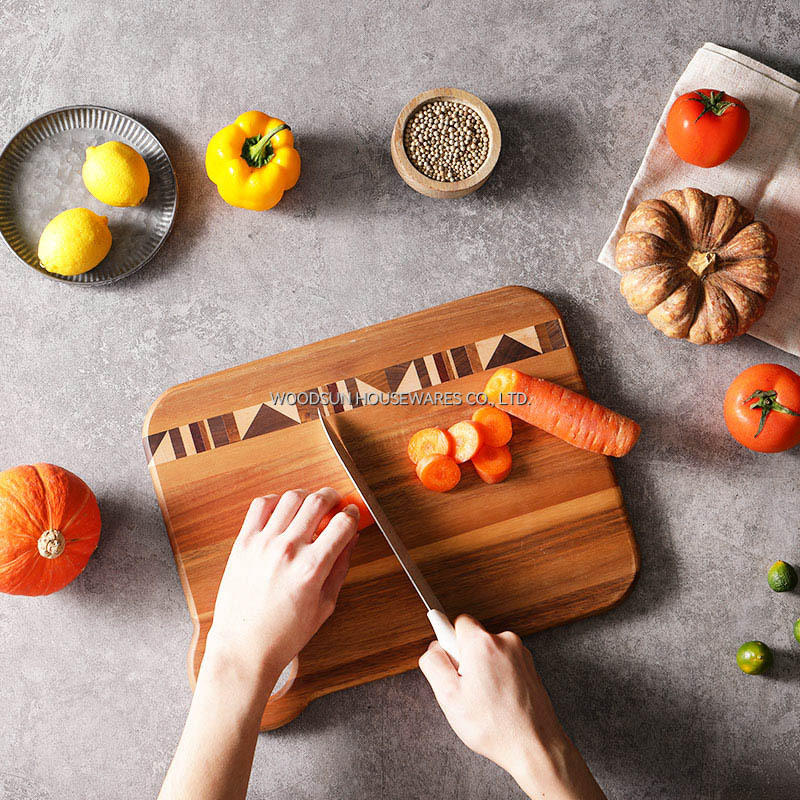 Woodsun Geometric MOSAIC Series Acacia Black Walnut Teak Wood Hard Maple Rose Wood Cutting Board For Kitchen