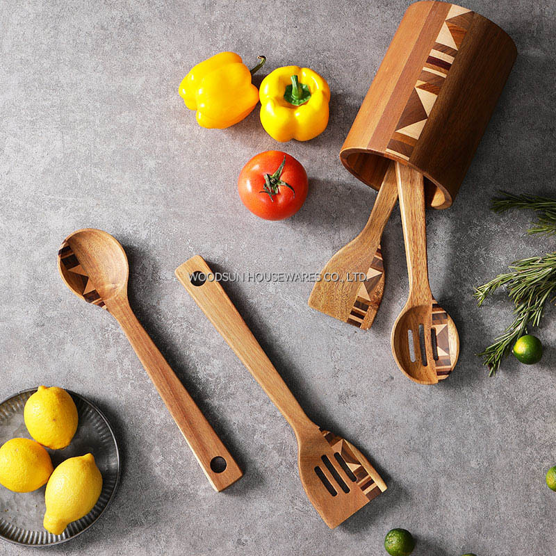 Hot Sale Durable Non Stick Kitchen Acacia Wood Cooking Tools Spoon Spatula Wood Utensils Set of 4