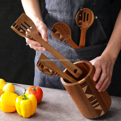 Hot Sale Durable Non Stick Kitchen Acacia Wood Cooking Tools Spoon Spatula Wood Utensils Set of 4