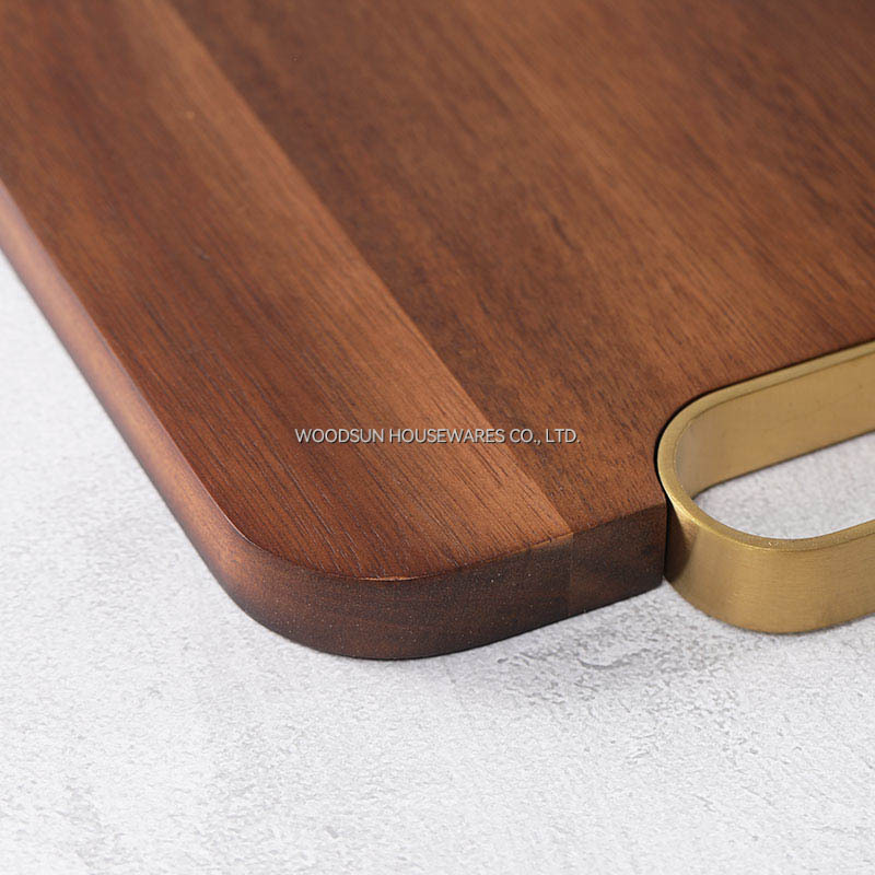 Woodsun Commercial Golden Handel Metal Wooden Cutting Board Kitchen Chopping Block for Sale