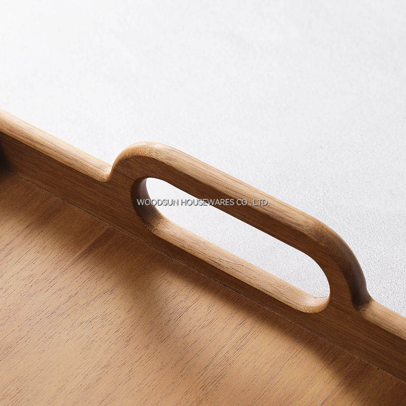 Woodsun Acacia Wood Non-Slip Platters Serving Dish Tray With Handles Fot Hotel Restaurant