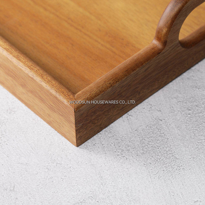 Woodsun Acacia Wood Non-Slip Platters Serving Dish Tray With Handles Fot Hotel Restaurant