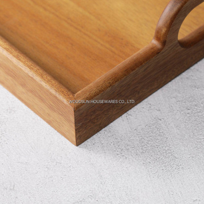 Woodsun Acacia Wood Non-Slip Platters Serving Dish Tray With Handles Fot Hotel Restaurant