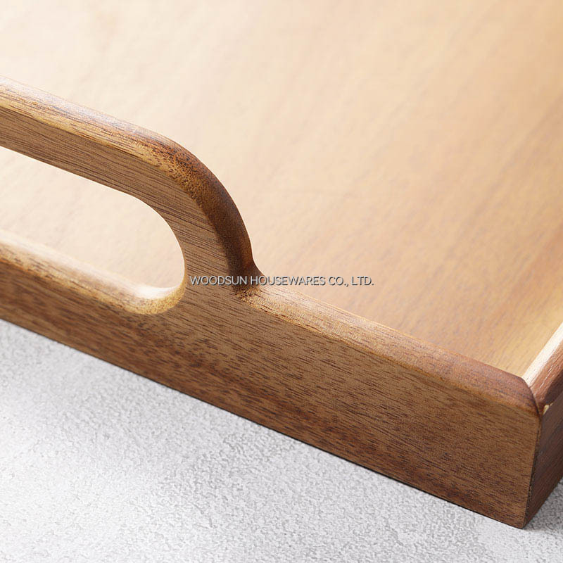 Woodsun Acacia Wood Non-Slip Platters Serving Dish Tray With Handles Fot Hotel Restaurant
