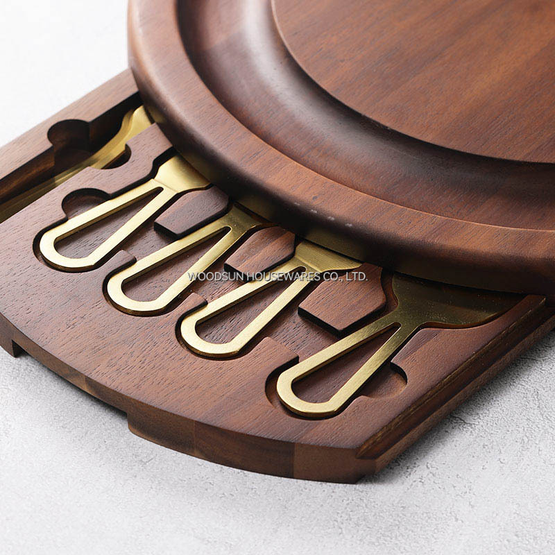 Woodsun Factory Round Cheese Board Charcuterie Board With Knife Set