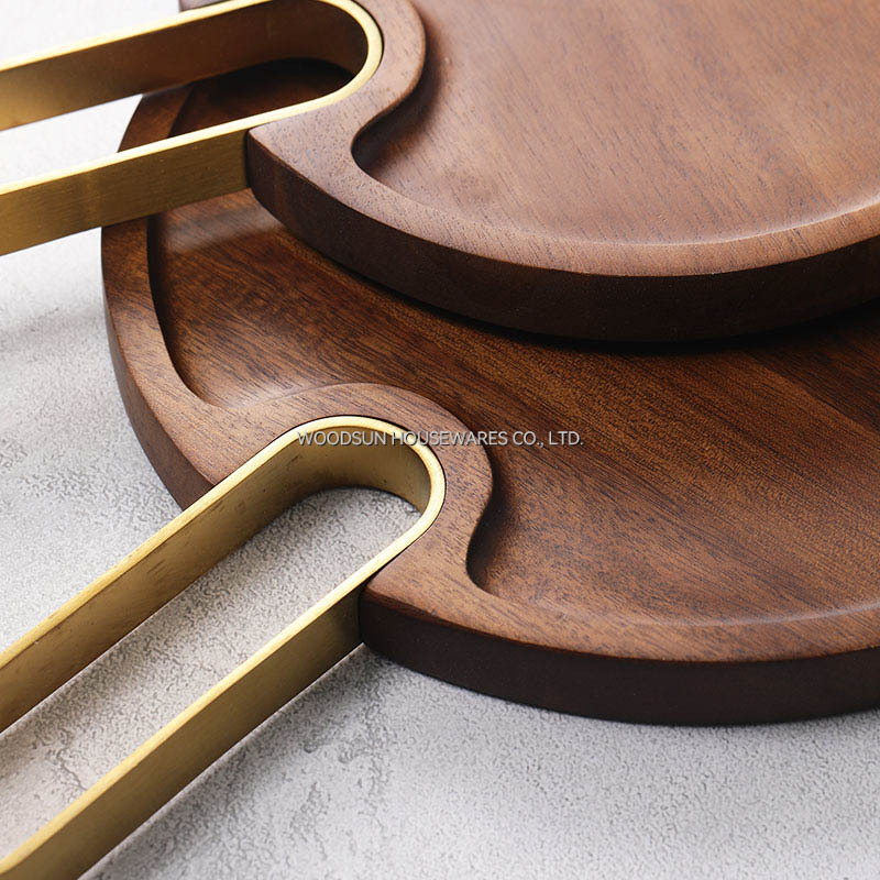 Woodsun Manufacturer Acacia Wood Plates Serving Plate With Metal Handle