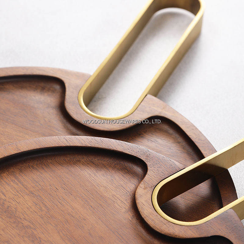 Woodsun Manufacturer Acacia Wood Plates Serving Plate With Metal Handle