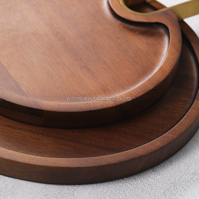 Woodsun Manufacturer Acacia Wood Plates Serving Plate With Metal Handle