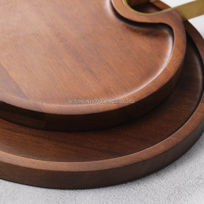 Woodsun Manufacturer Acacia Wood Plates Serving Plate With Metal Handle