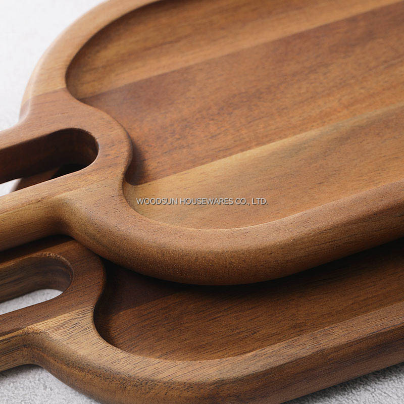 Woodsun Acacia Wood Serving Oval Dishes With Handle Plate Factory