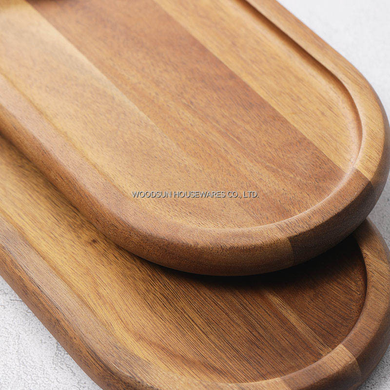 Woodsun Acacia Wood Serving Oval Dishes With Handle Plate Factory