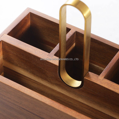 Woodsun Kitchen Table Dinnerware Basket Acacia Wood Cutlery Utensils Caddy Organizer Box Wooden Cutlery Holder for Small Utensil