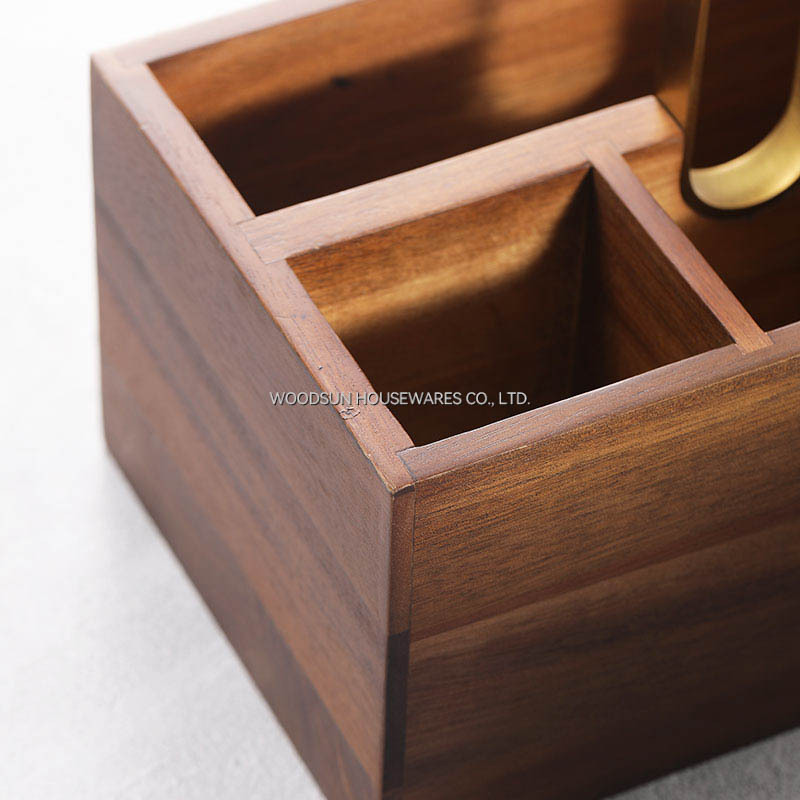 Woodsun Kitchen Table Dinnerware Basket Acacia Wood Cutlery Utensils Caddy Organizer Box Wooden Cutlery Holder for Small Utensil