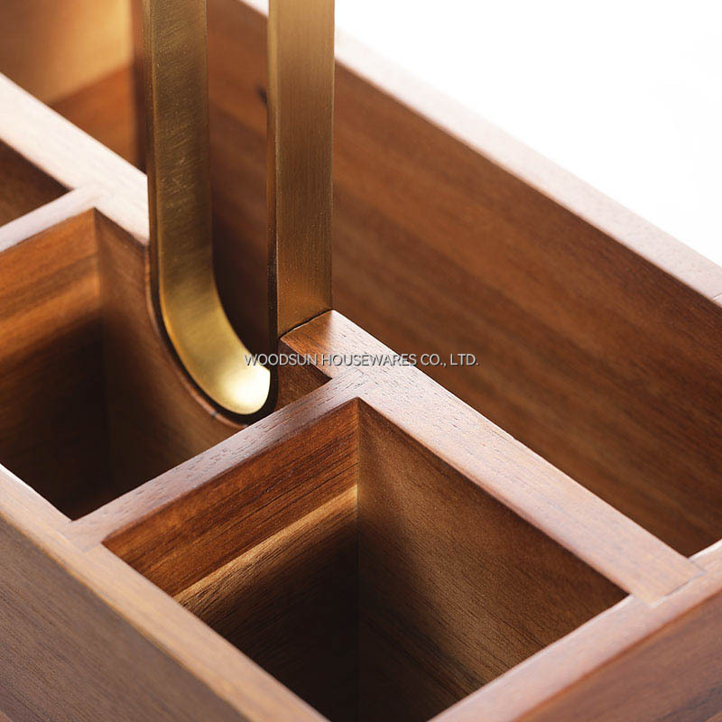 Woodsun Kitchen Table Dinnerware Basket Acacia Wood Cutlery Utensils Caddy Organizer Box Wooden Cutlery Holder for Small Utensil