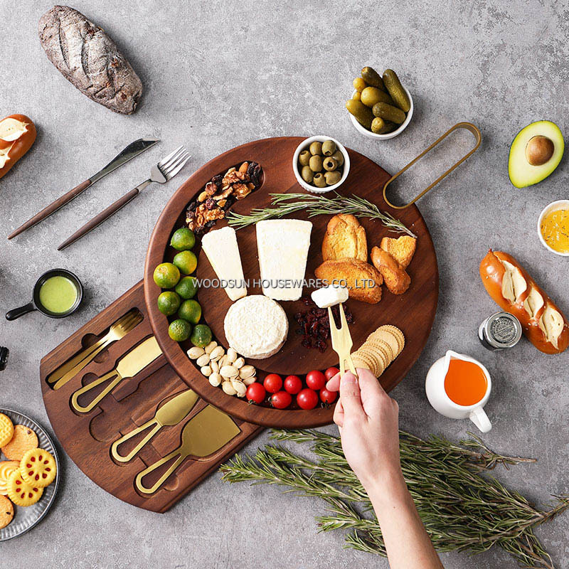 Woodsun Factory Round Cheese Board Charcuterie Board With Knife Set