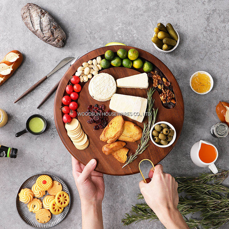 Woodsun Factory Round Cheese Board Charcuterie Board With Knife Set