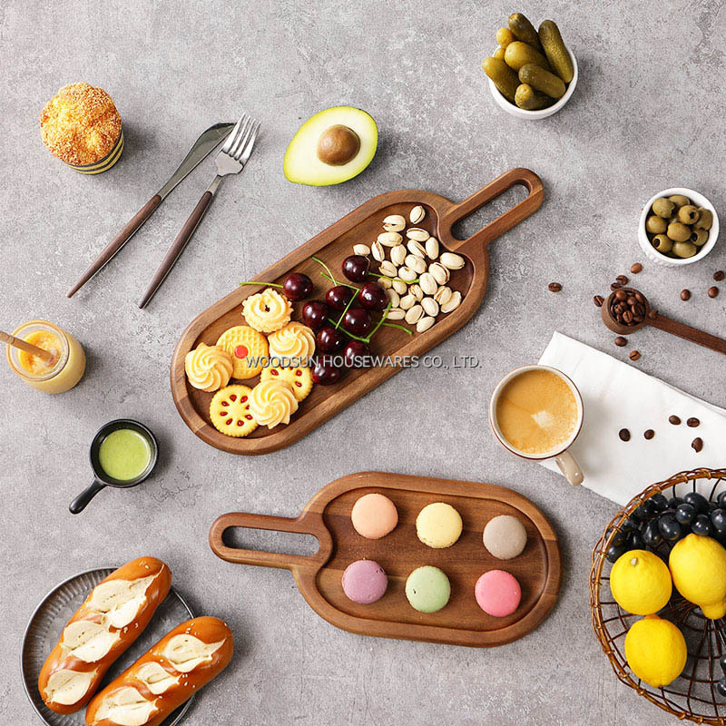 Woodsun Acacia Wood Serving Oval Dishes With Handle Plate Factory