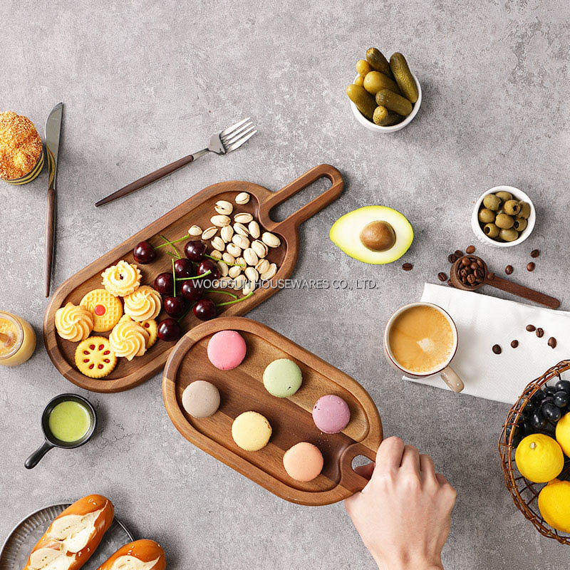 Woodsun Acacia Wood Serving Oval Dishes With Handle Plate Factory