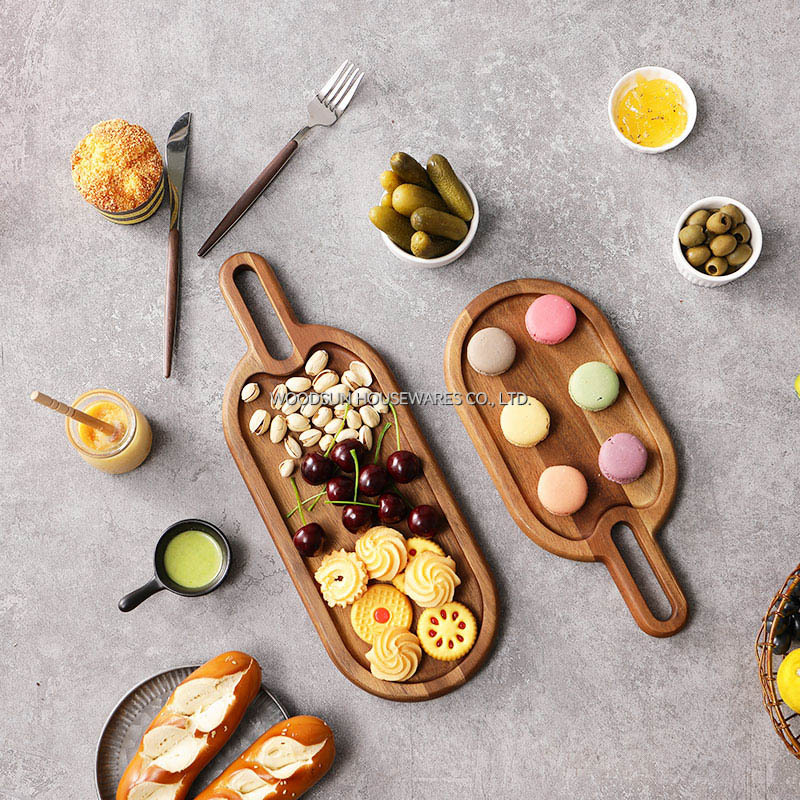 Woodsun Acacia Wood Serving Oval Dishes With Handle Plate Factory