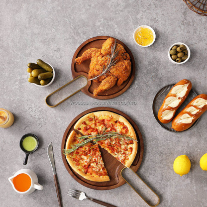 Woodsun Manufacturer Acacia Wood Plates Serving Plate With Metal Handle