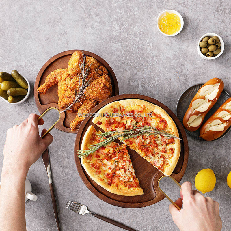 Woodsun Manufacturer Acacia Wood Plates Serving Plate With Metal Handle