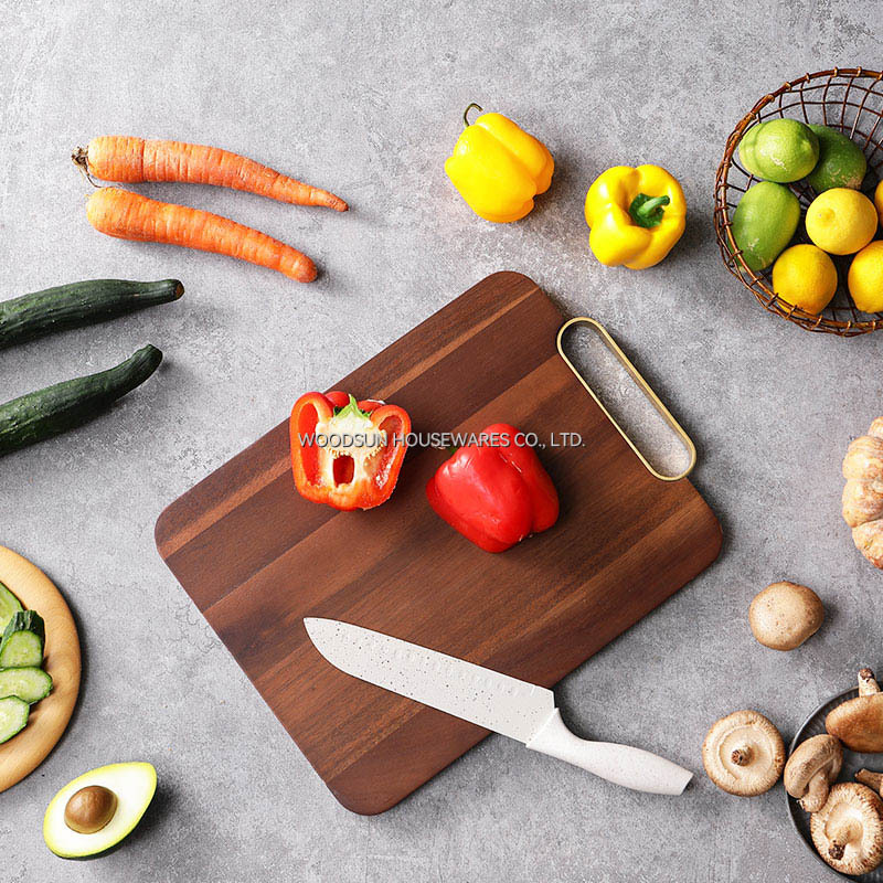 Woodsun Commercial Golden Handel Metal Wooden Cutting Board Kitchen Chopping Block for Sale