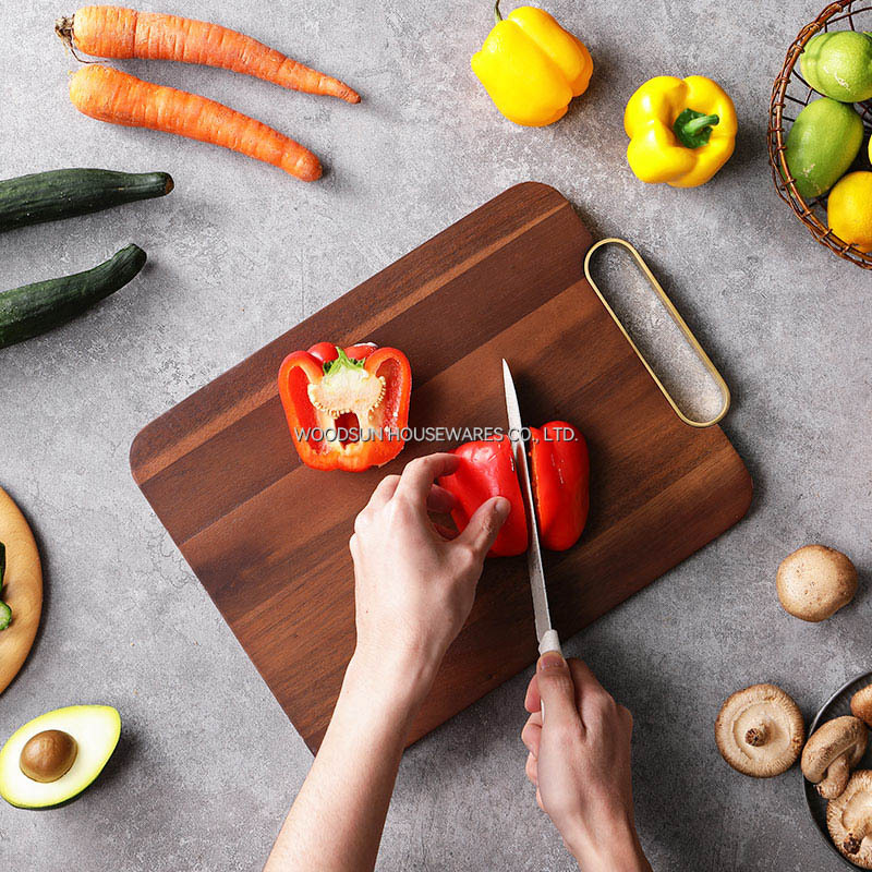 Woodsun Commercial Golden Handel Metal Wooden Cutting Board Kitchen Chopping Block for Sale