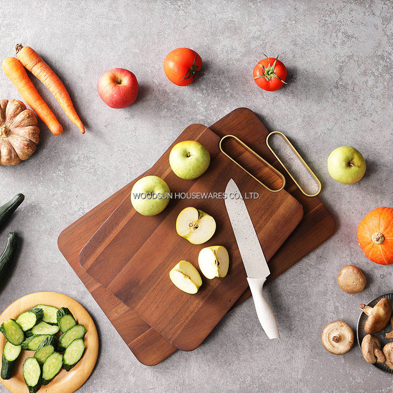 Woodsun Commercial Golden Handel Metal Wooden Cutting Board Kitchen Chopping Block for Sale