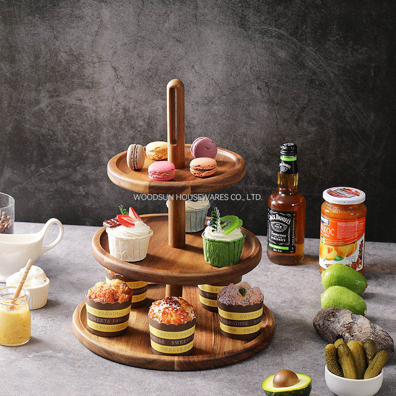 Woodsun Detachable Three Layers Cupcake Stand Wood Cake Stand Factory