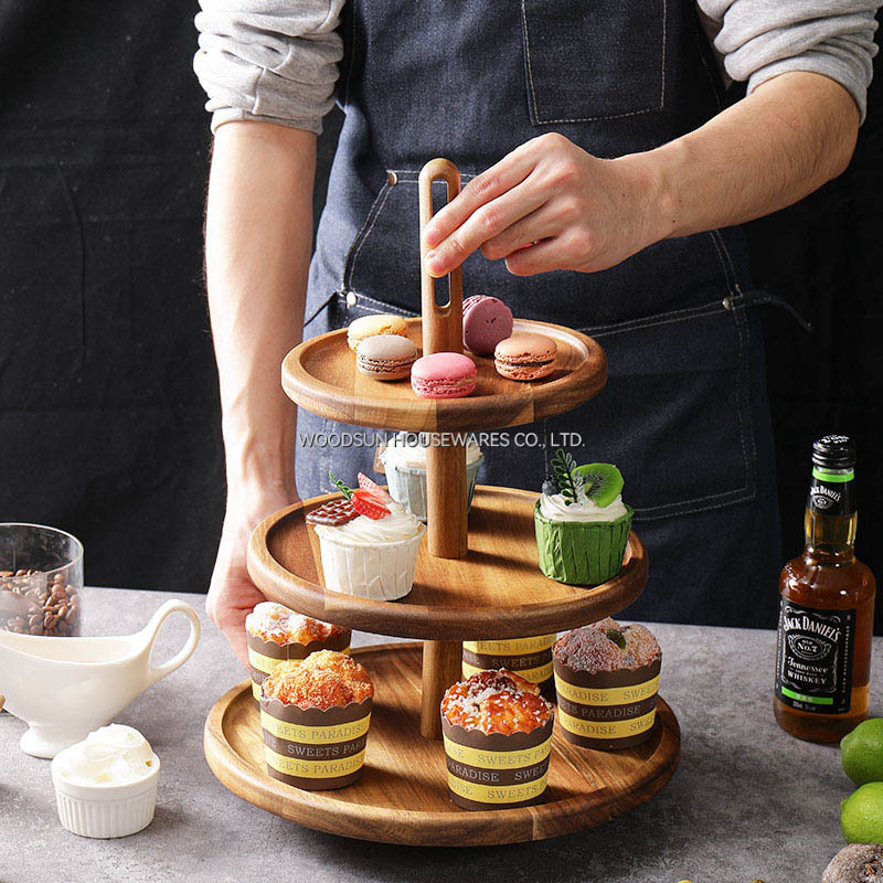 Woodsun Detachable Three Layers Cupcake Stand Wood Cake Stand Factory