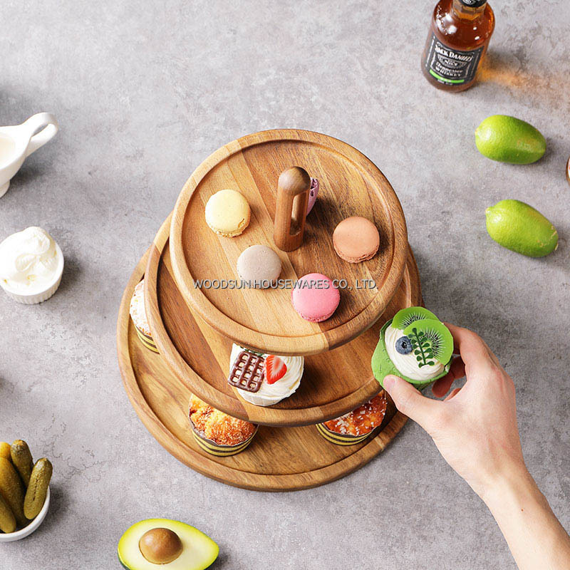 Woodsun Detachable Three Layers Cupcake Stand Wood Cake Stand Factory
