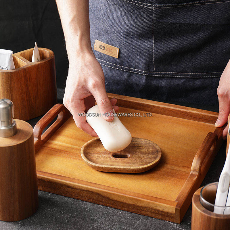 Woodsun Wooden Cotton Jar Toothbrush Rack Bathroom Accessory Set With Soap Box Lotion Dispenser Kit Bathroom Set